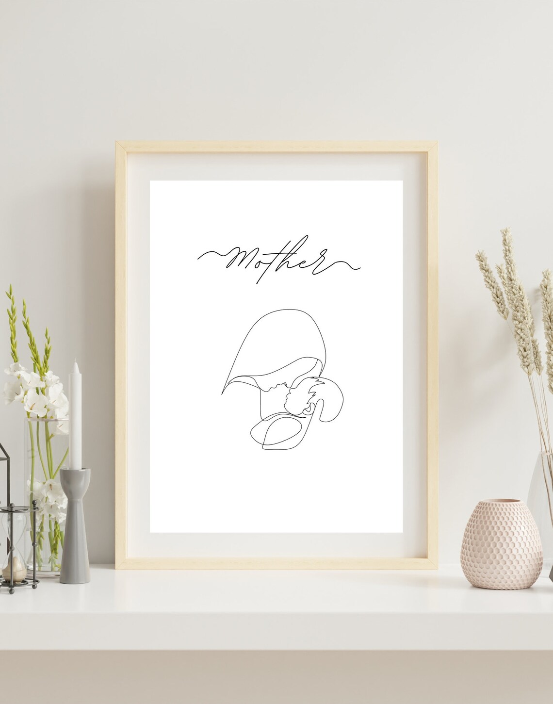 Mother One Line Art Mother Kissing Child Minimalist Love Poster - Image 3