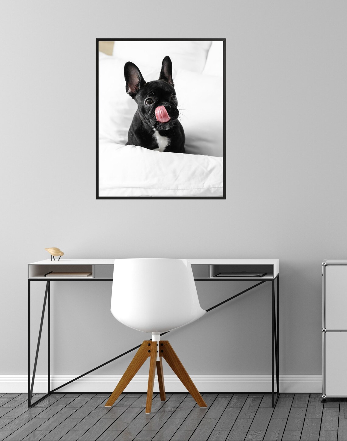 Black French Bulldog Puppy Licking Nose Cute Dog Photo Poster - Image 2