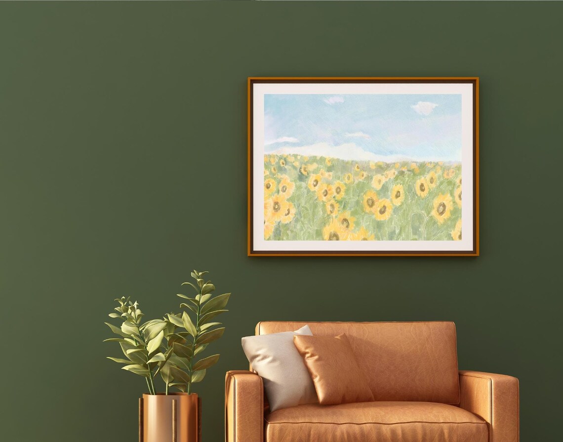 Sunflower Field Watercolor Painting Sunny Summer Meadow Poster - Image 4
