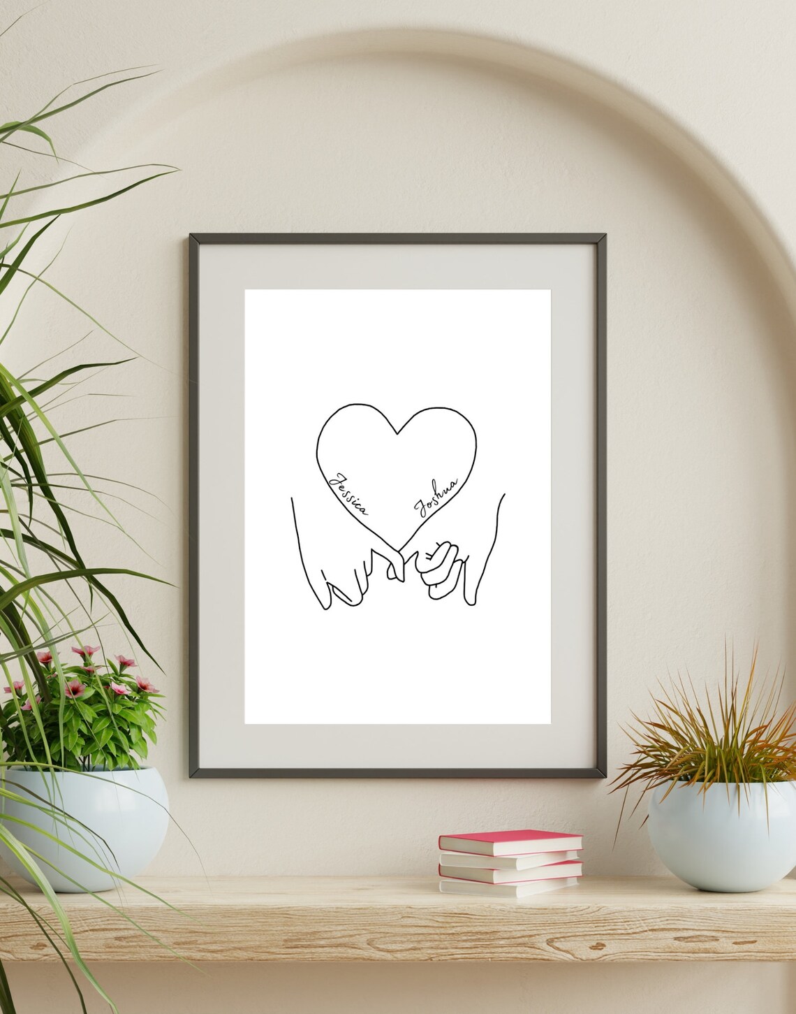 Pinky Promise Hands Heart Jessica Joshua Couples Line Art Poster - Image 2