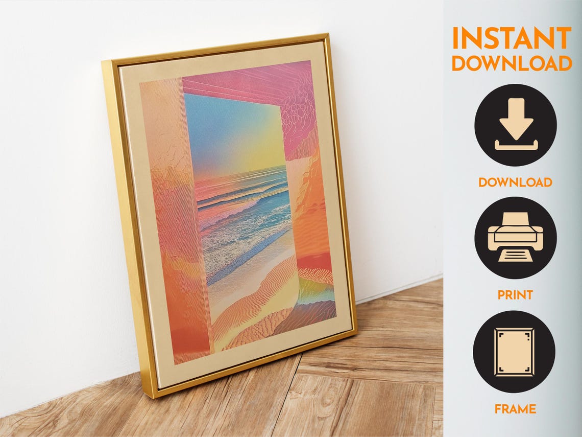Pastel Sunset Beach View Through Door Dreamy Ocean Art Poster - Image 6