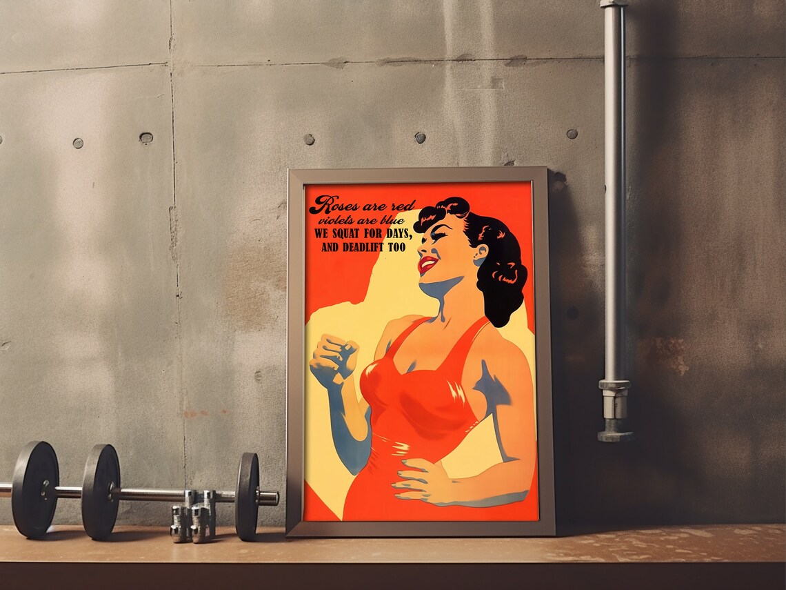 Retro Gym Poster, Fitness Girl Weightlifter Art Print - Image 3