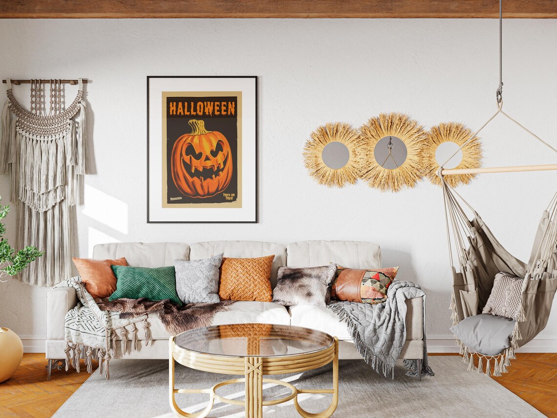 Halloween Pumpkin Entry Art, Vintage Black Poster - Image 2