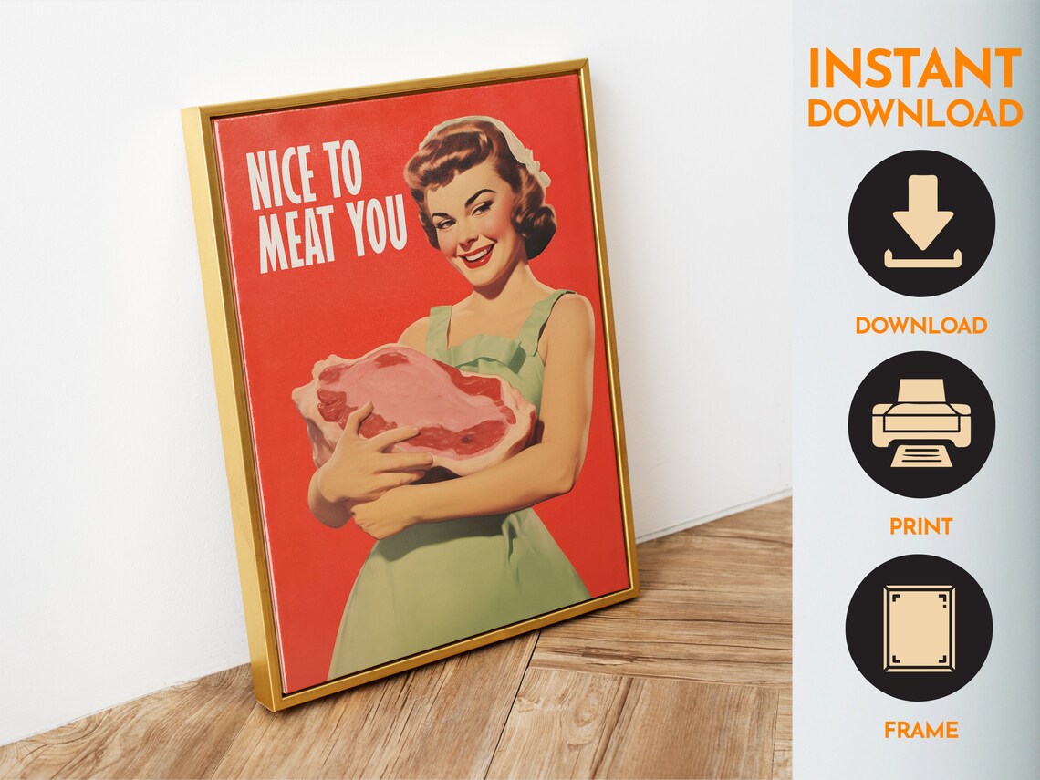 Nice To Meat You Retro Funny Kitchen Art Print - Image 6