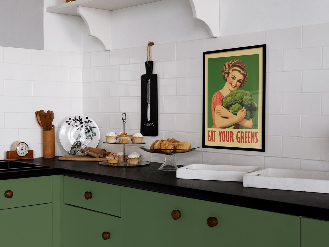 Eat Your Greens Broccoli Vintage Kitchen Art Print - Image 2