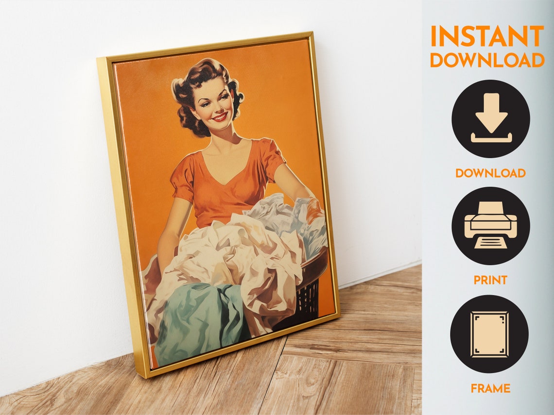 Smiling 50s Housewife Laundry Day Pin Up Retro Kitchen Art Poster - Image 4