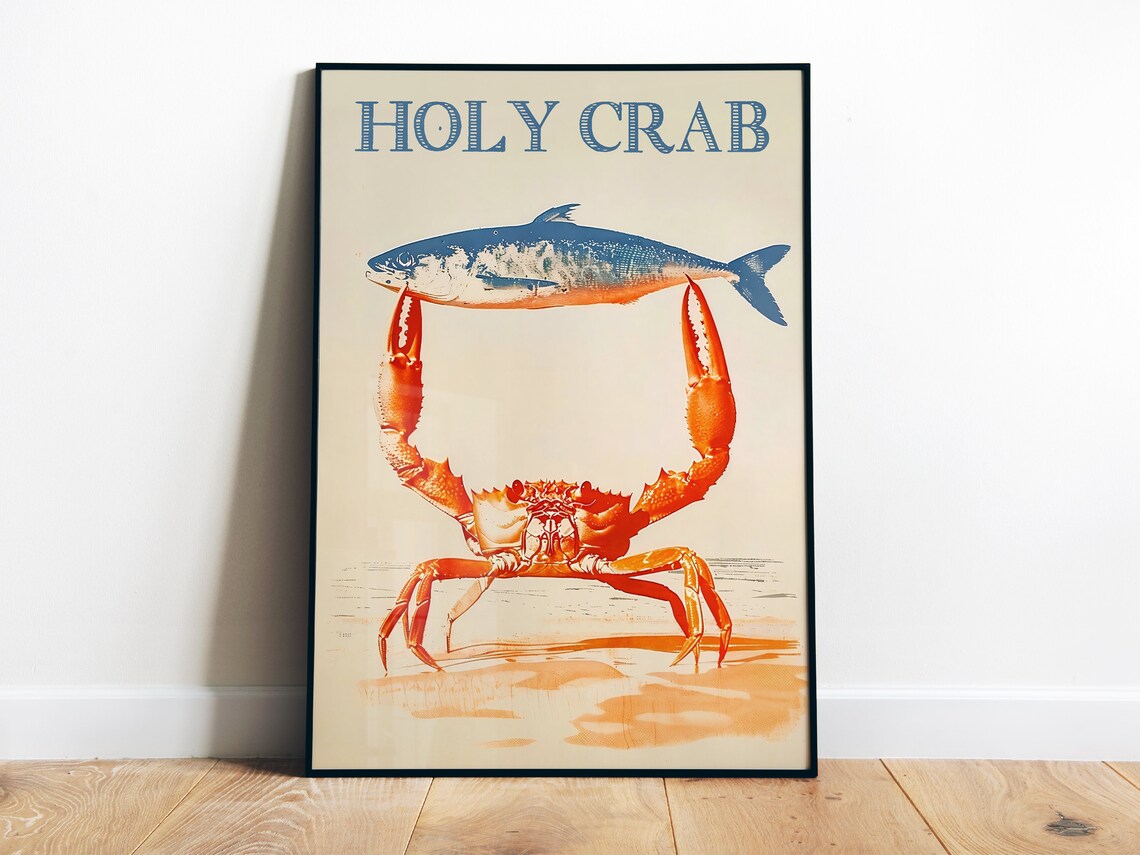 Retro Funny Crab Poster, Beach House Decor Art Print