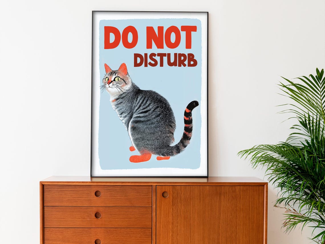 Do Not Disturb Grumpy Tabby Cat Blue Minimalist Funny Cat Poster - Image 3