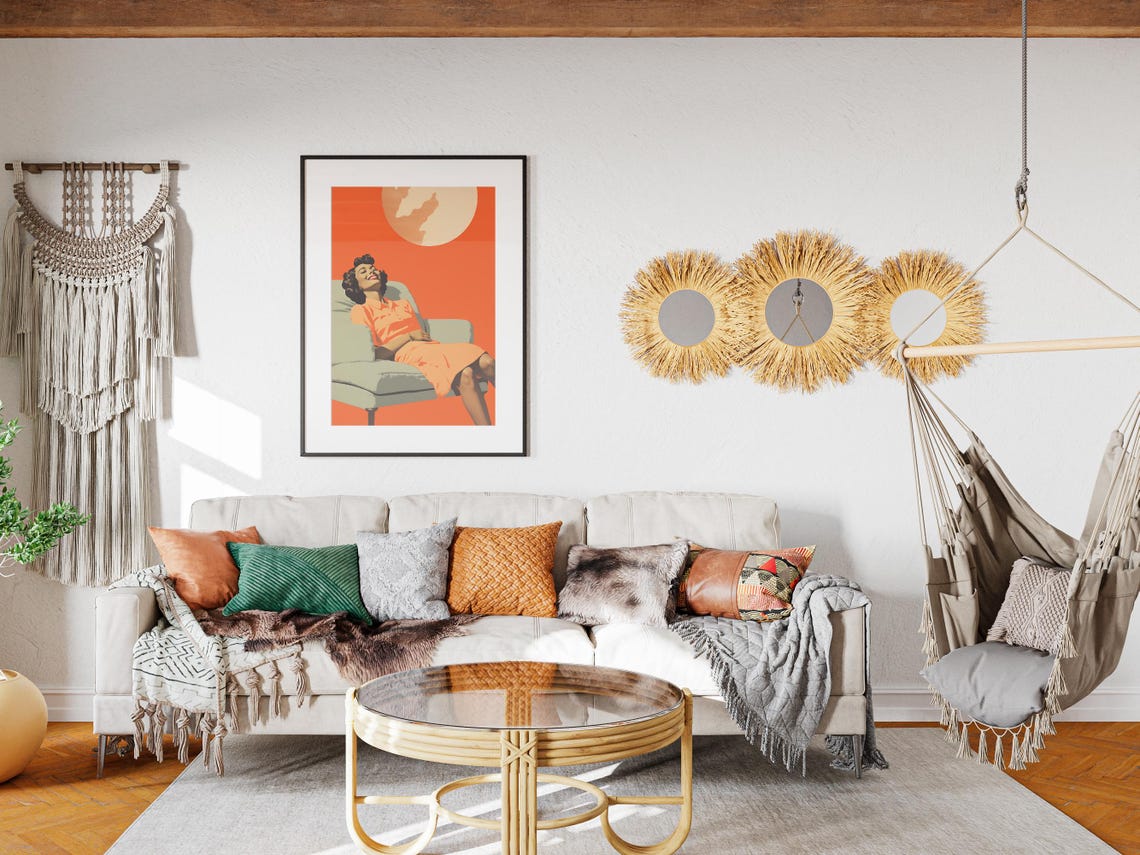 Afternoon Nap Retro Woman Napping Armchair Orange Vintage Rest Poster - Image 3