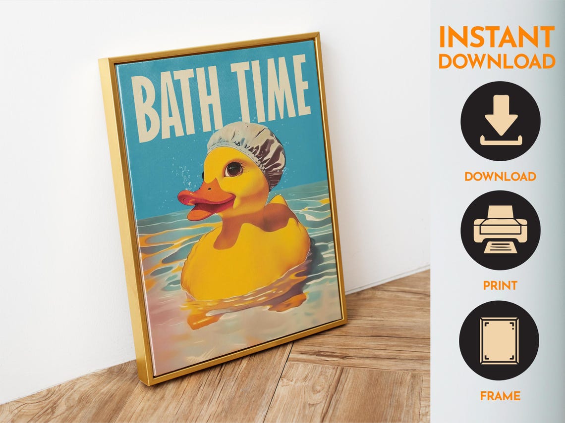 Bath Time Cute Yellow Rubber Duck Shower Cap Kids Bathroom Poster - Image 4