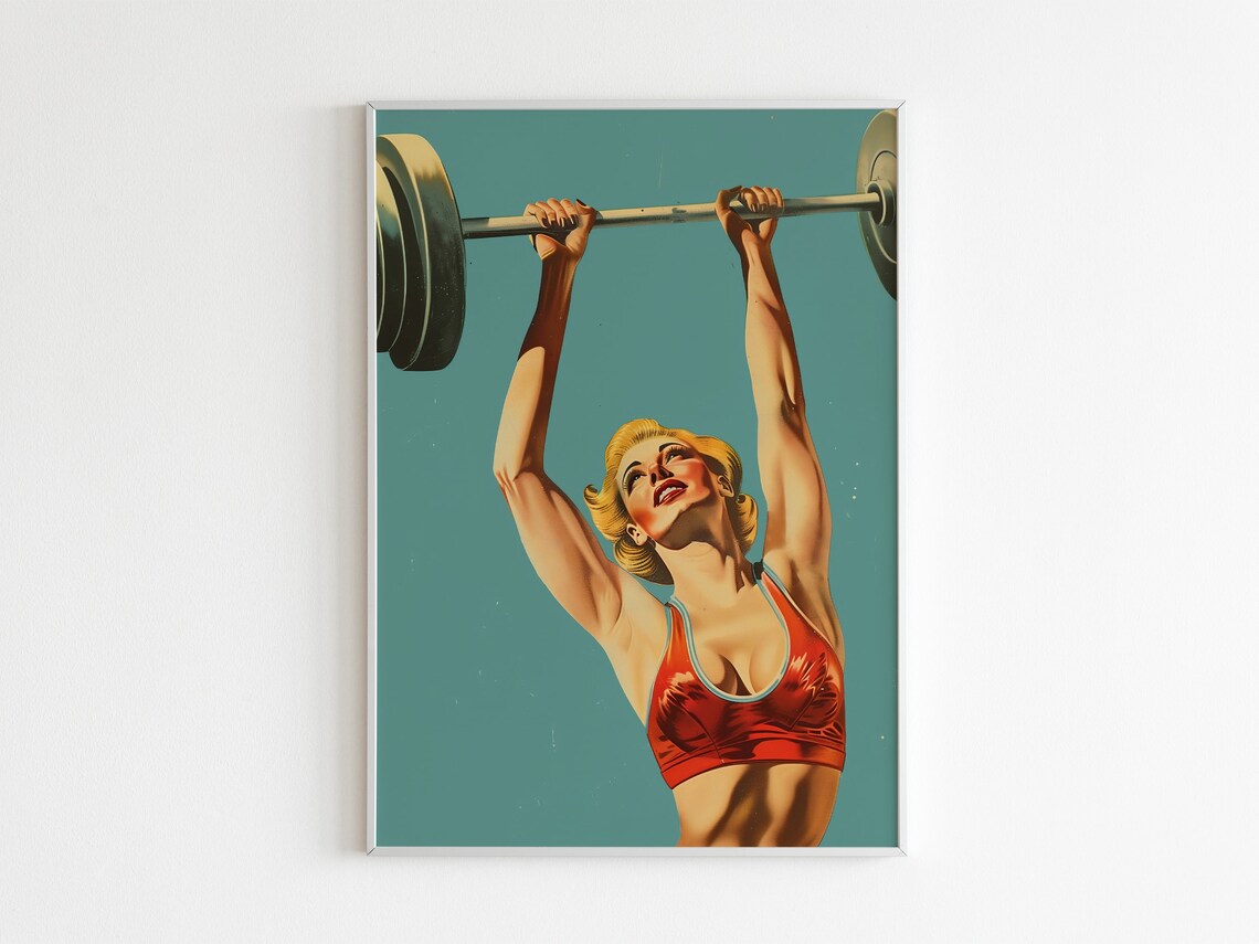 Retro Gym Female Gym Heavy Lifting Art Print - Image 3