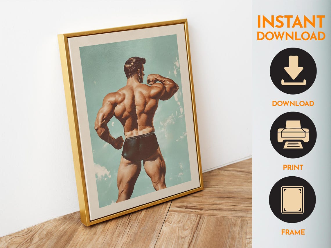 Retro Bodybuilder Flexing Muscles Vintage Gym Fitness Art Poster - Image 6