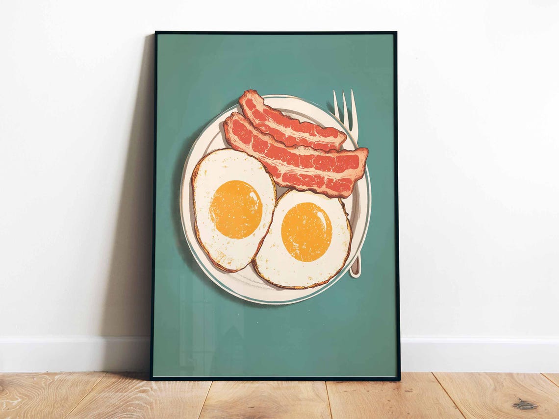 Classic Retro Eggs And Bacon Breakfast Plate Kitchen Food Poster
