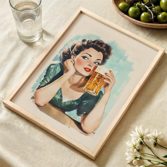 Retro Pin Up Beer Girl, Funny Pub Decor Poster
