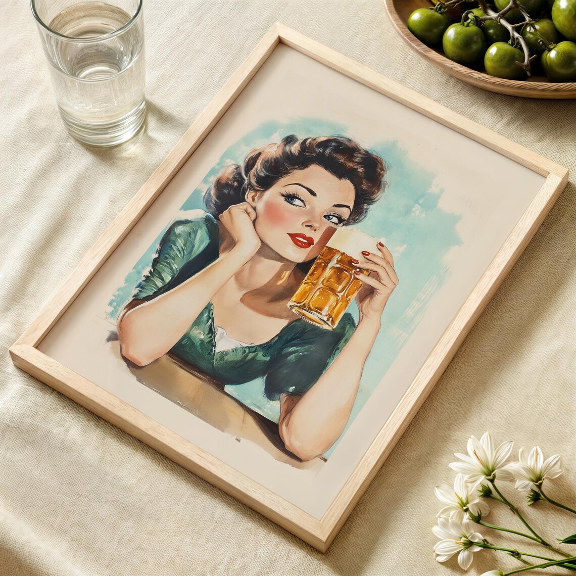 Retro Pin Up Beer Girl, Funny Pub Decor Poster