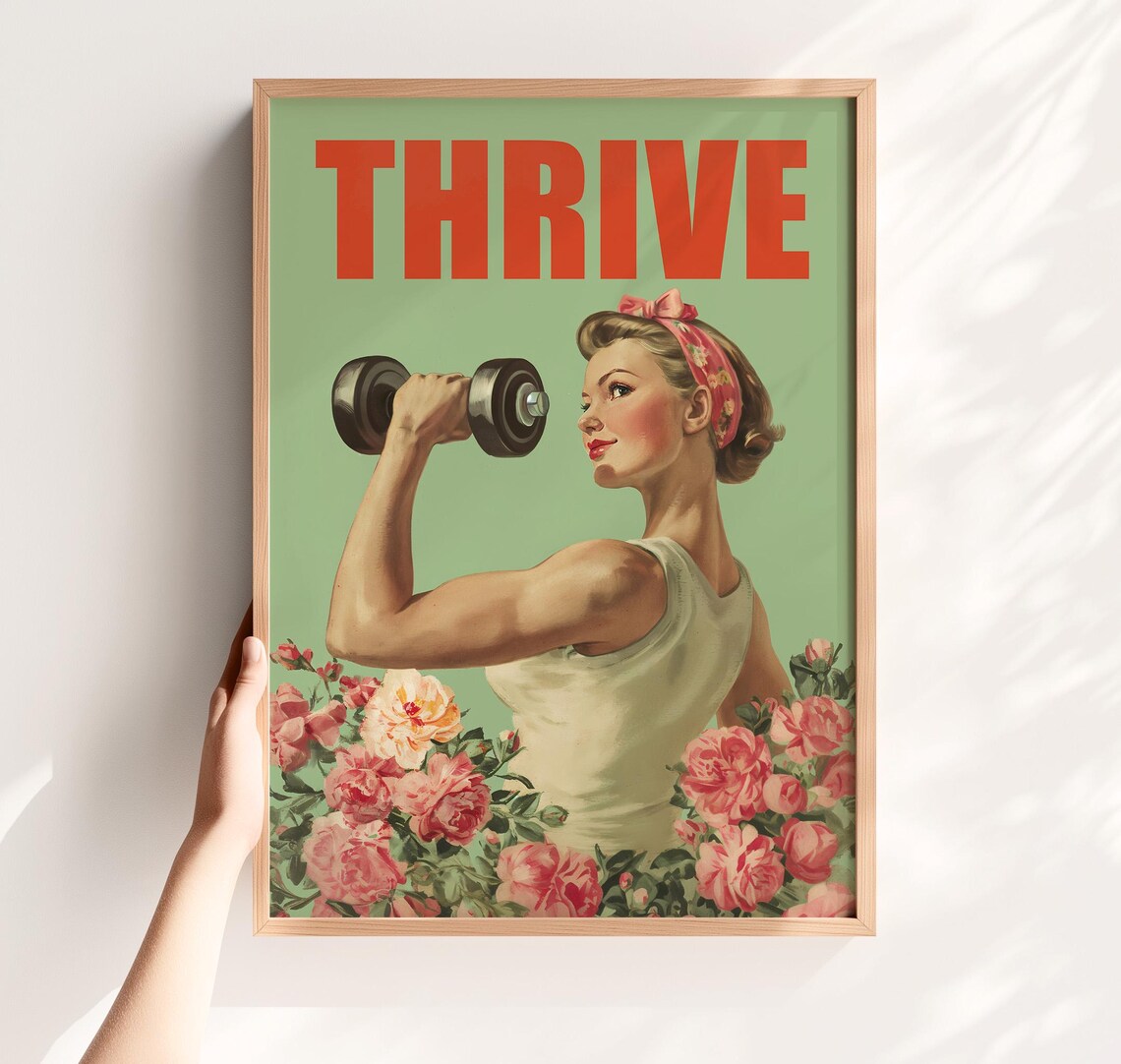 Thrive Poster, Retro Fitness Girl Power Print