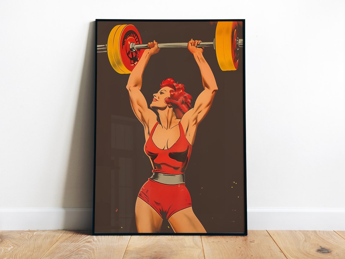 Retro Gym Poster Vintage Gym Wall Art Fitness Poster Weightlifting Art Heavy Lifting Bodybuilding Print Black Gym Poster