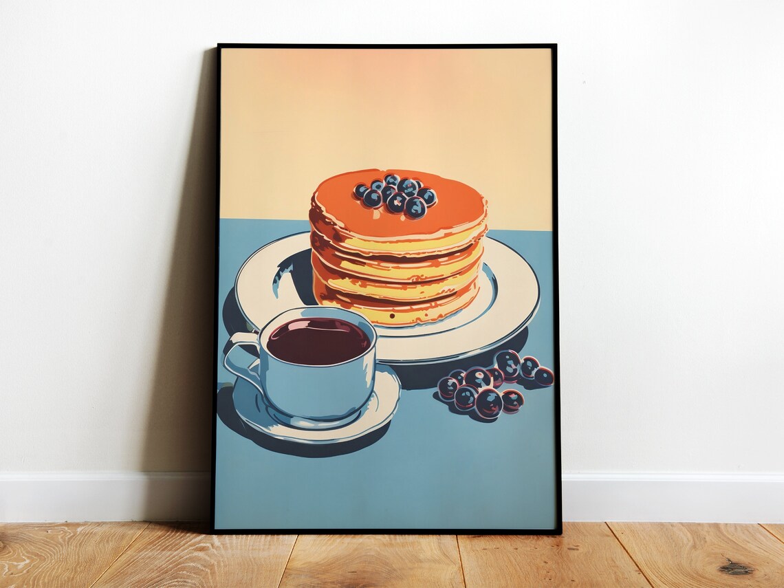 Pancakes Retro Breakfast Art Print, Dining Room Decor