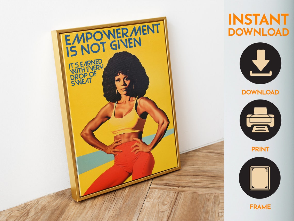 Gym Wall Art 70s Poster Gym Art Print Fitness Girl Poster Home Gym Motivation Black Woman Workout Fitness Poster - Image 6