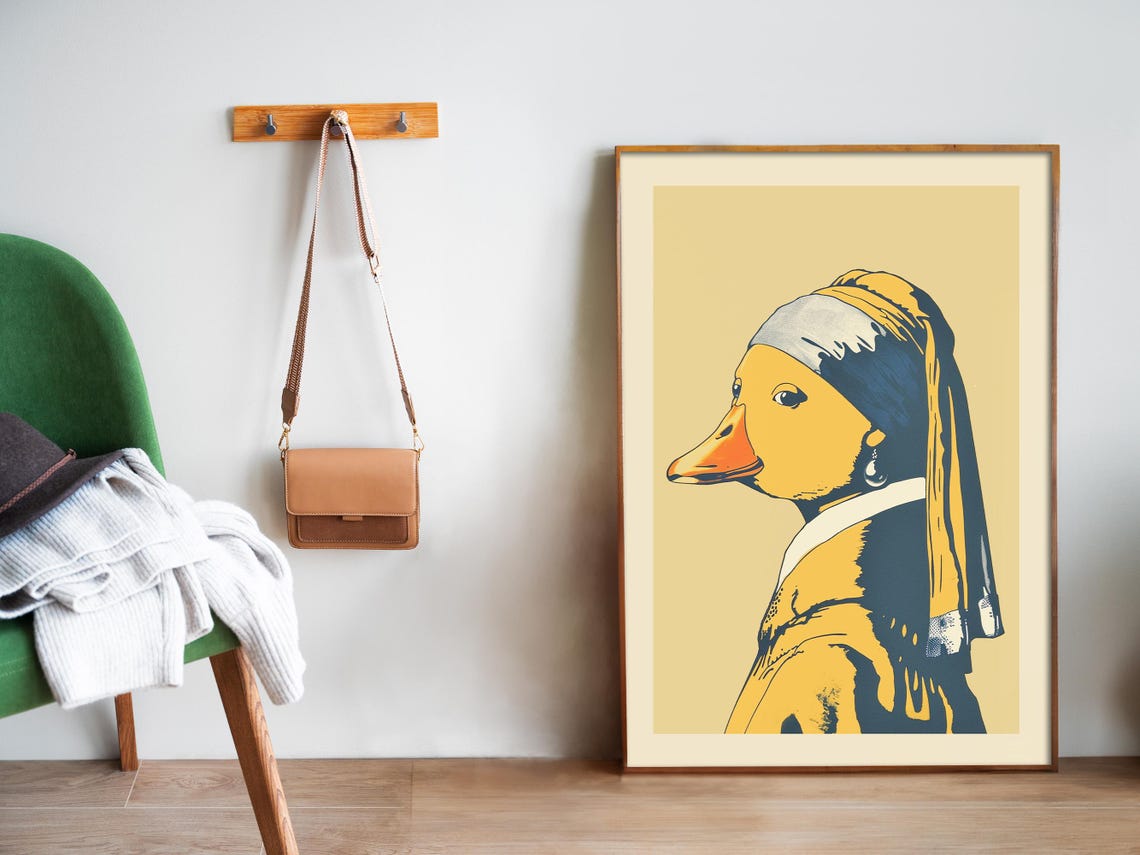 Duck With A Pearl Earring Funny Vermeer Parody Bathroom Poster - Image 5