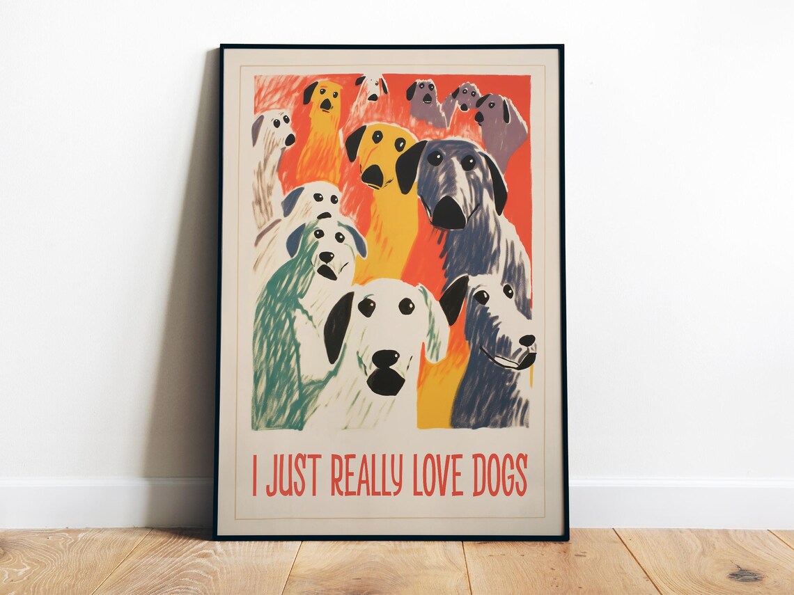 I Love Dogs Funny Dog Wall Art, Naive Style