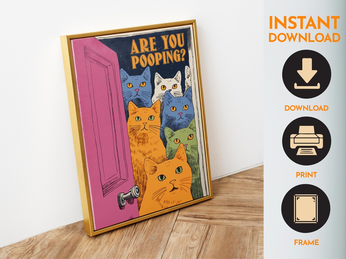 Bathroom Cat Print, Funny Maximalist Toilet Art - Image 4