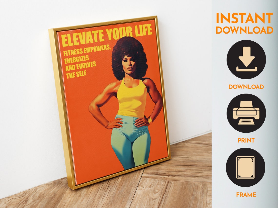 Retro Gym Art Print Gym Wall Art 70s Poster Fitness Girl Gym Poster Gym Motivation Black Woman Workout Exercise Poster - Image 4