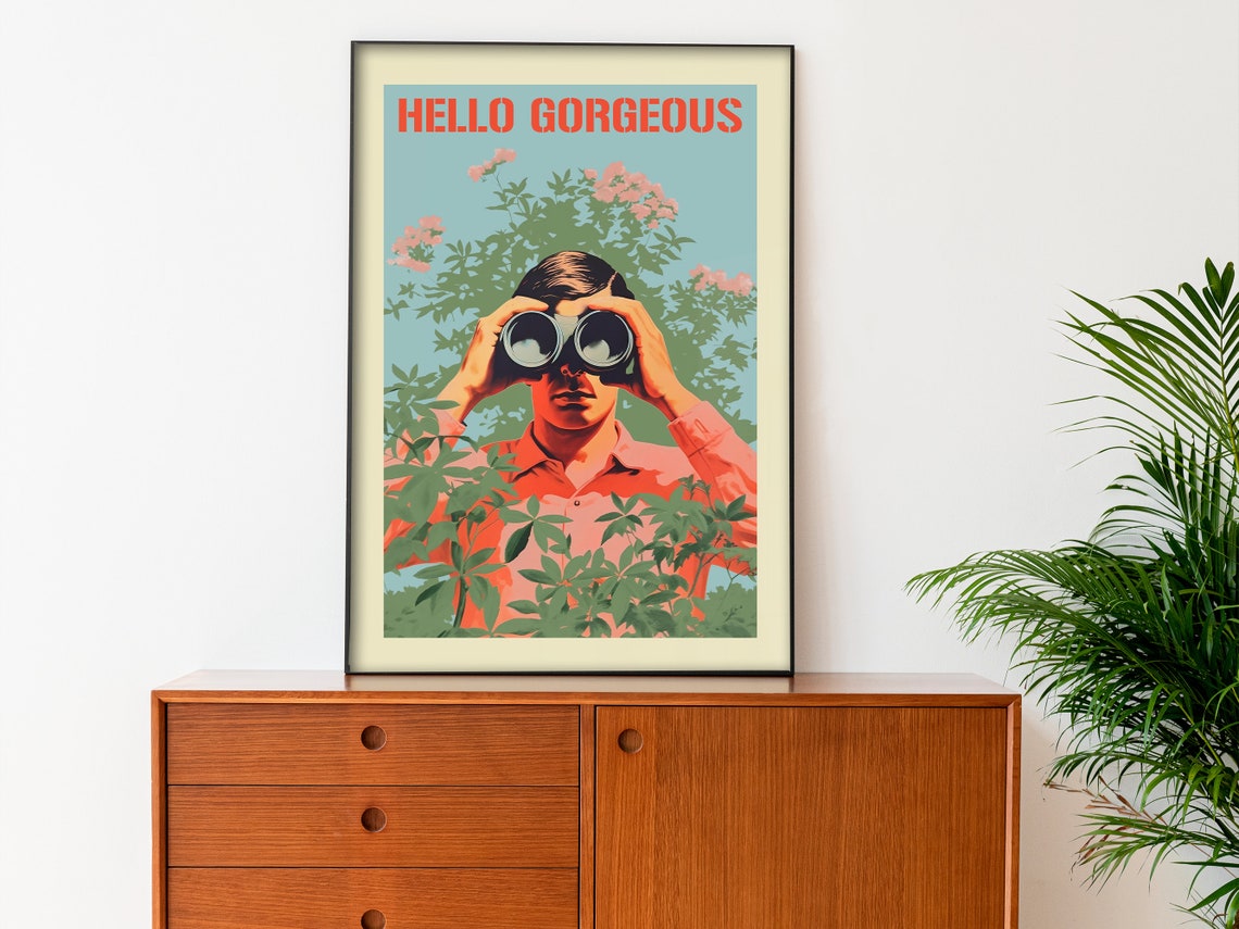 Hello Gorgeous Man With Binoculars Vintage Jungle Art Poster - Image 3