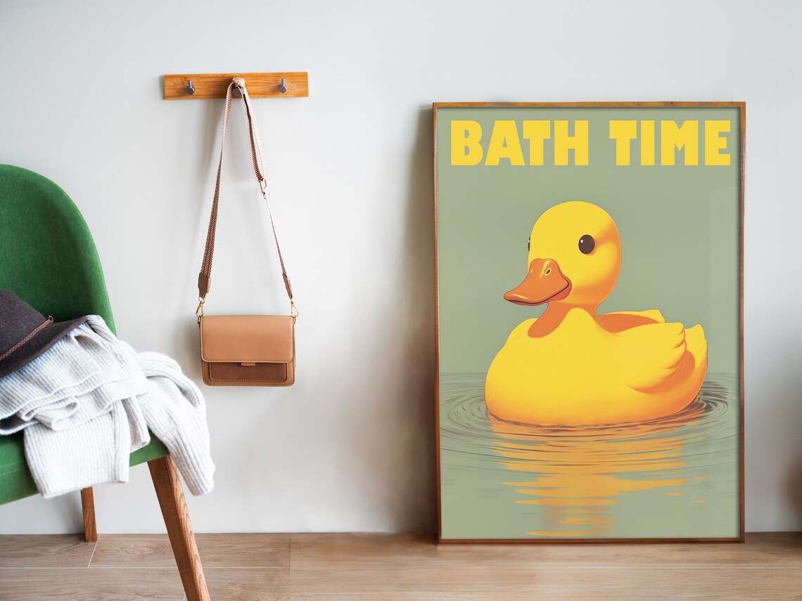Yellow Rubber Duck Retro Bathroom Art Print - Image 5
