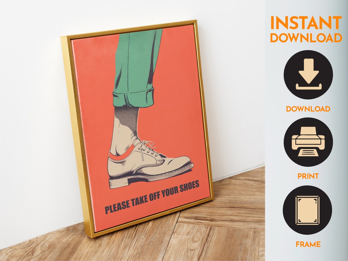 Please Take Off Your Shoes Retro Orange Funny Entrance Sign Poster - Image 4