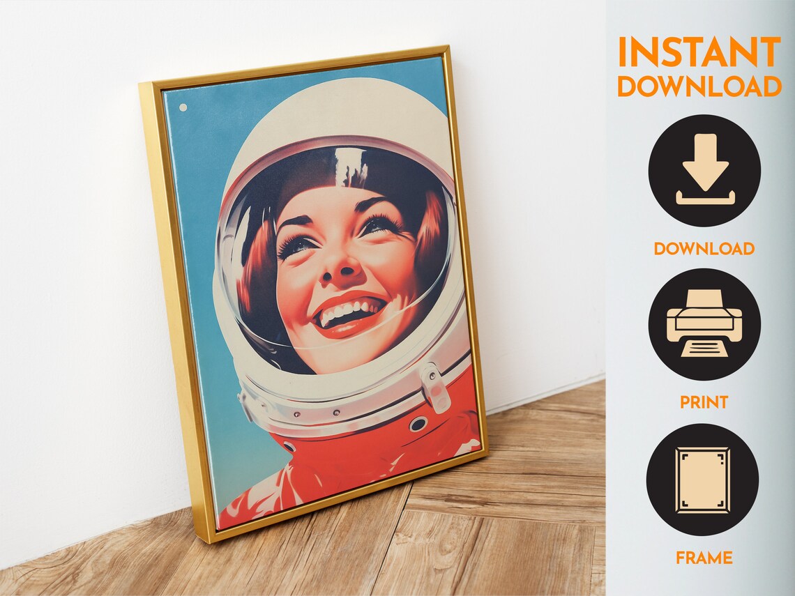 Retro Female Astronaut, Vintage Space Travel Poster - Image 6
