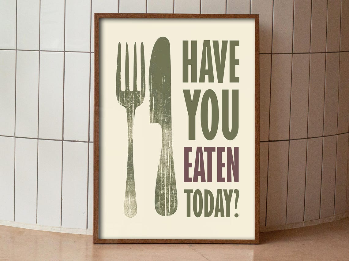 Have You Eaten Today Funny Fork Knife Sage Green Kitchen Quote Poster - Image 3