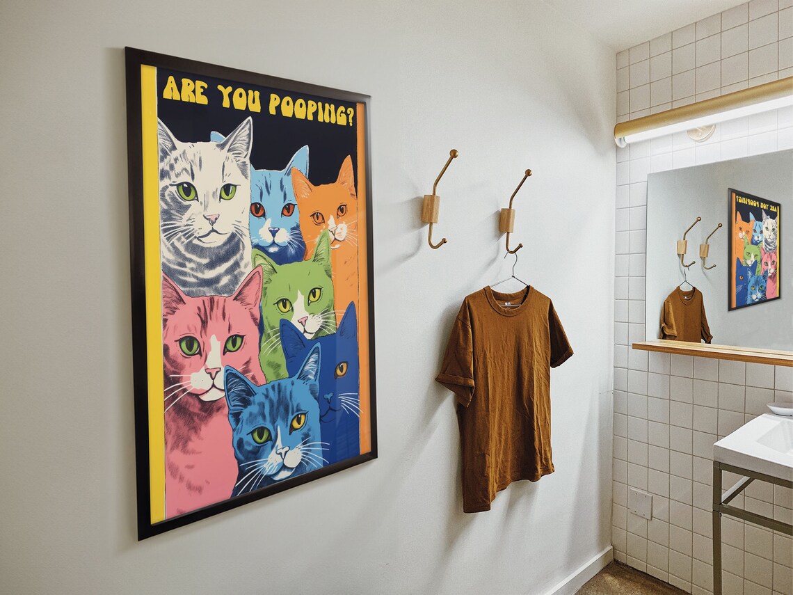 Are You Pooping Six Colorful Pop Art Cats Funny Bathroom Poster - Image 4