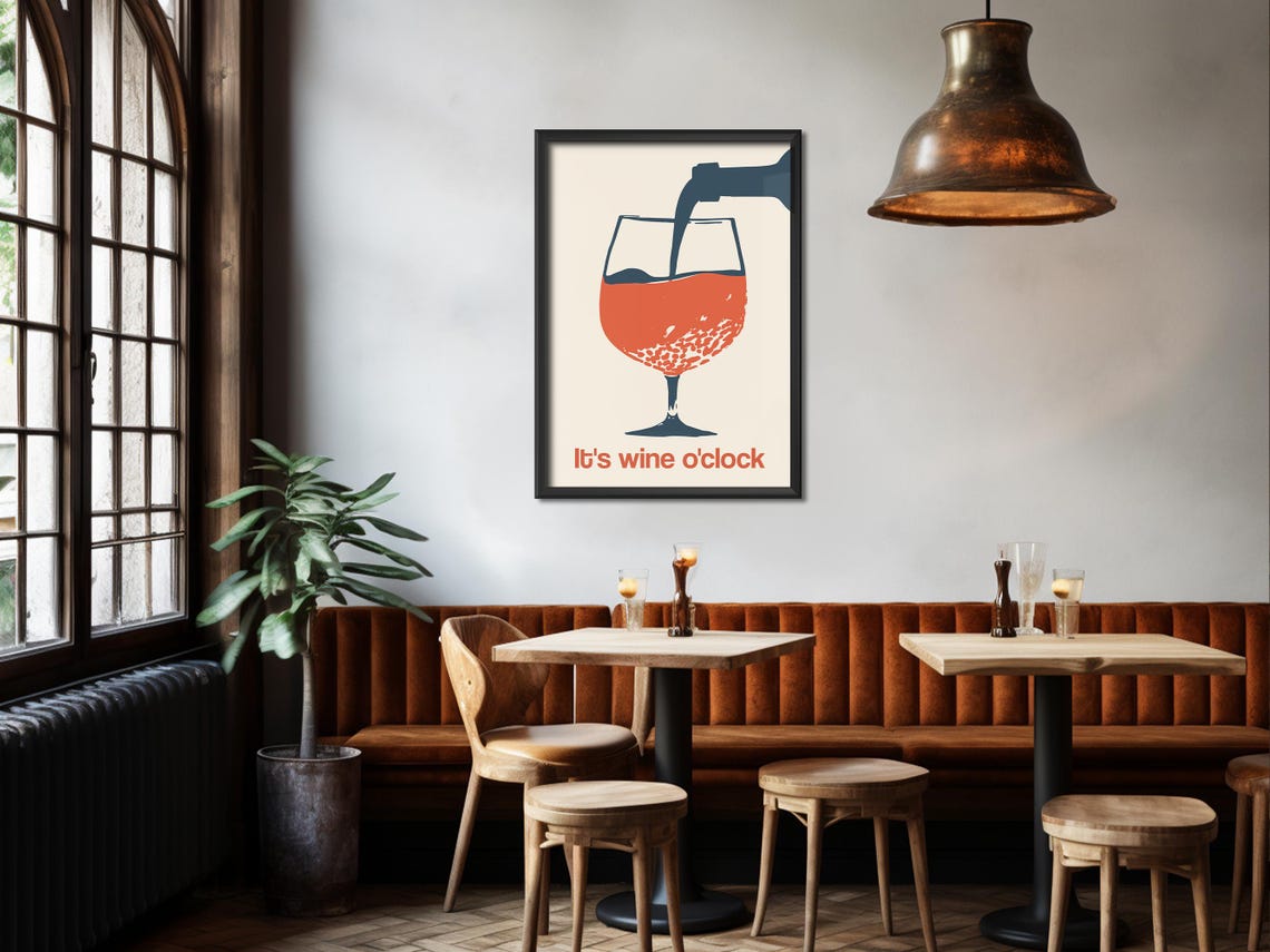 It Is Wine Oclock Minimal Wine Glass Pour Kitchen Bar Poster - Image 4