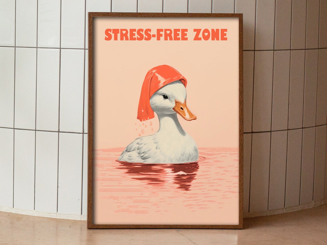 Stress Free Zone Cute White Duck Spa Day Funny Bathroom Poster - Image 3