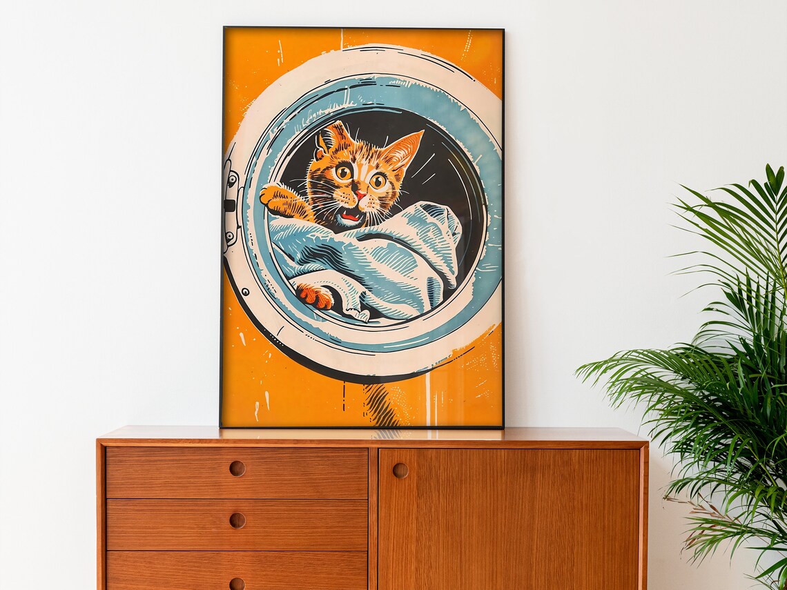 Retro Funny Laundry Cat Poster Print, Utility Room - Image 3