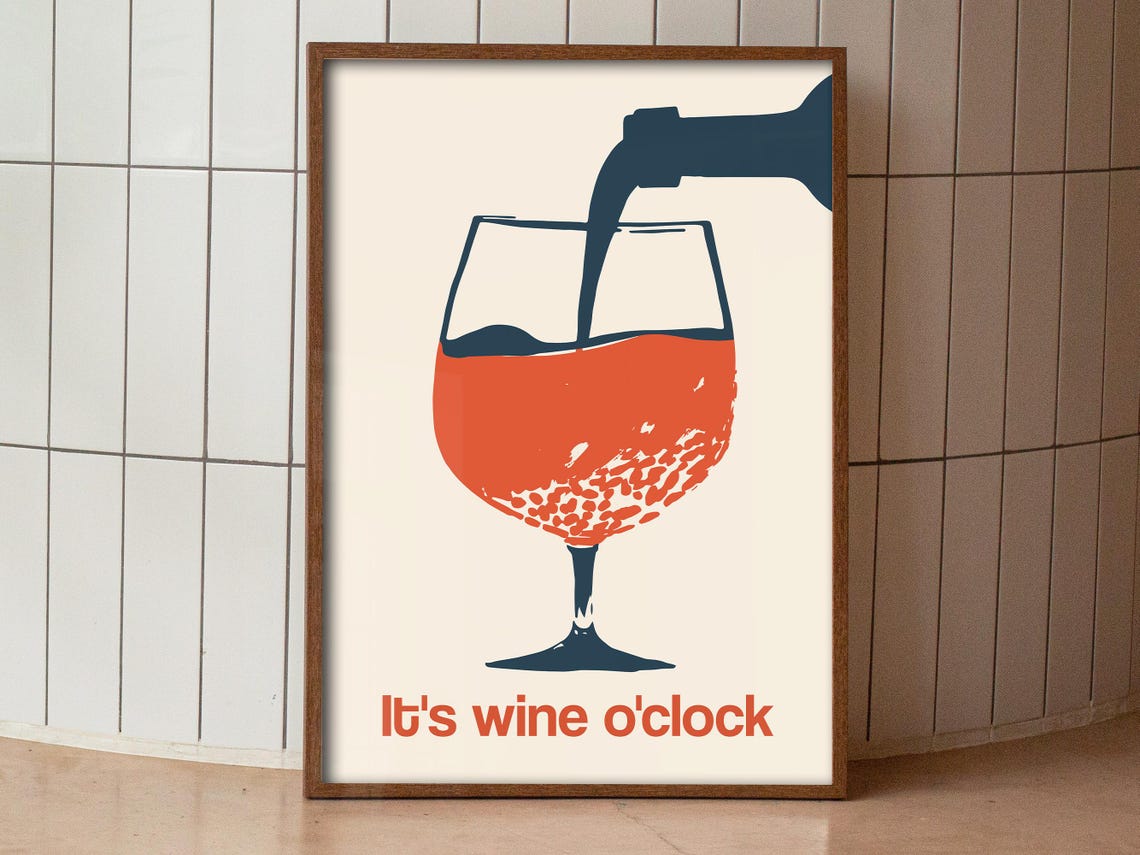 It Is Wine Oclock Minimal Wine Glass Pour Kitchen Bar Poster - Image 2
