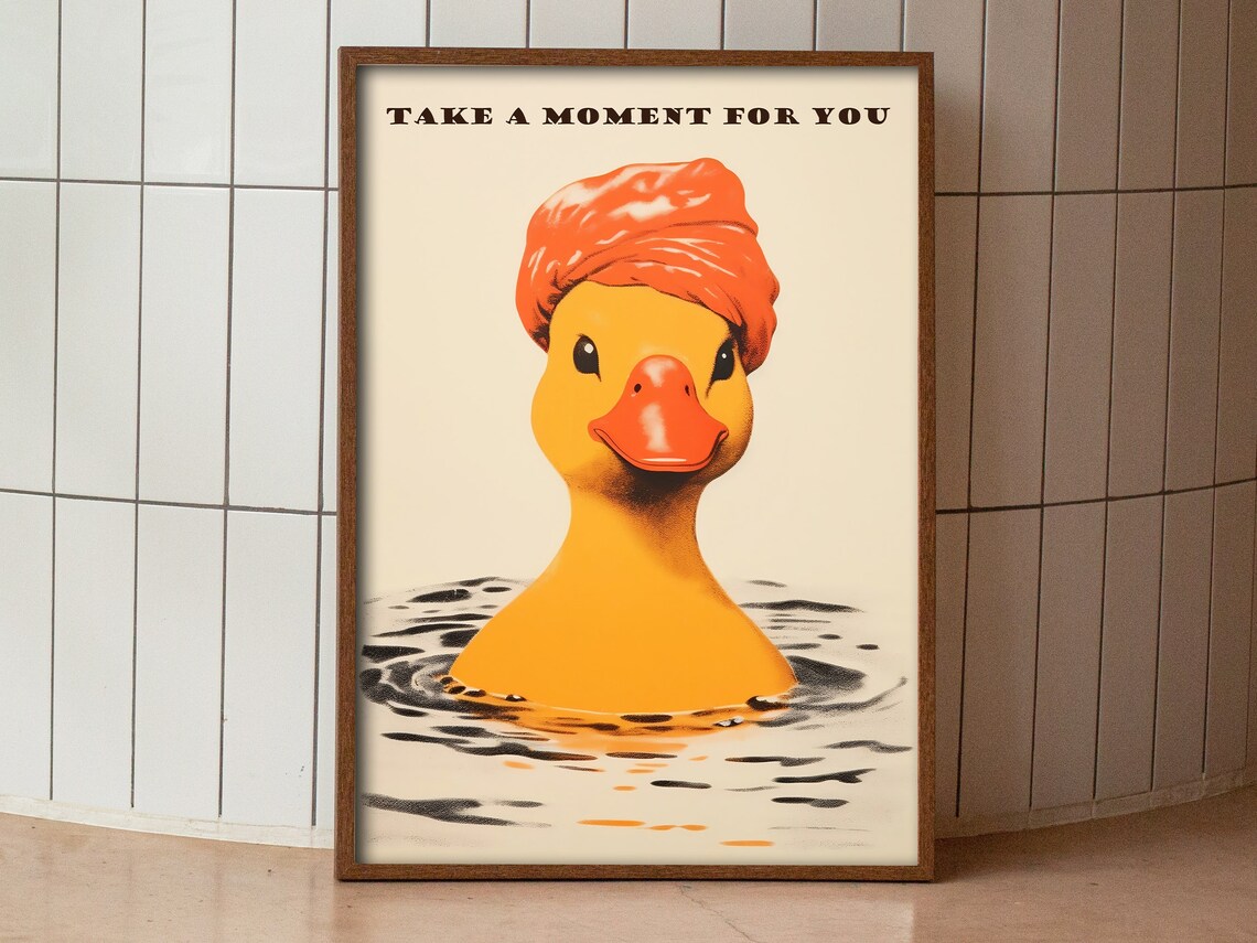 Yellow Rubber Duck Bathroom Art, Funny 50s 60s Poster - Image 3
