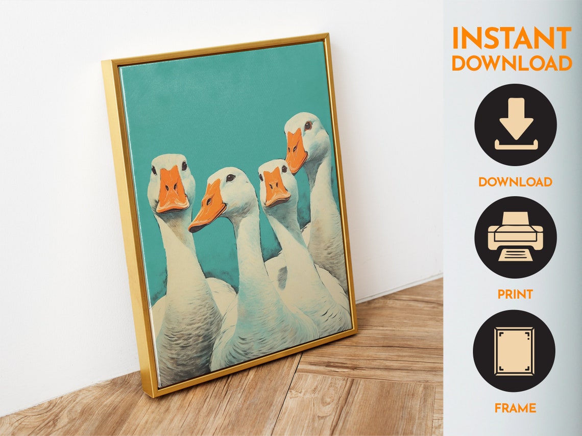 Silly Curious Geese Staring Close Up Group Portrait Teal Bird Poster - Image 6