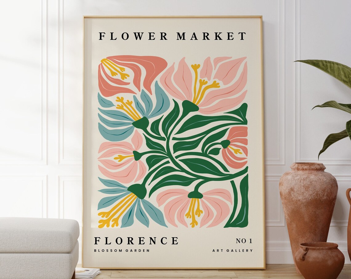 Florence Flower Market Blossom Garden Pink Botanical Art Poster