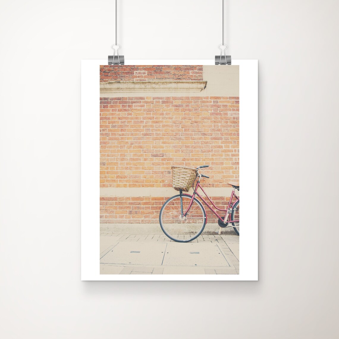 Red Bicycle Wicker Basket Brick Wall Cambridge Street Photo Poster