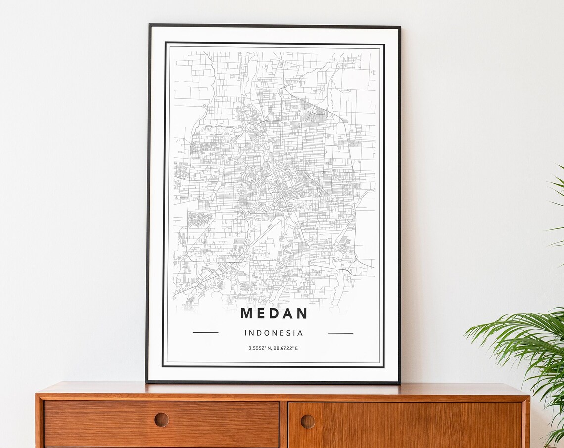 Medan Indonesia City Map Street Grid Minimal Line Art Travel Poster