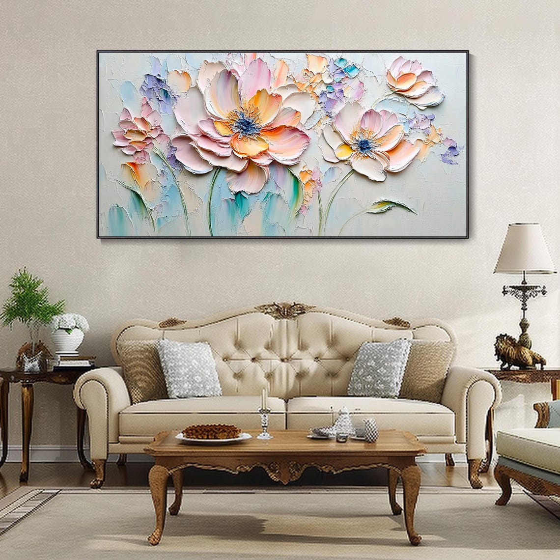 Peach Blossom Soft Pastel Floral Impasto Oil Painting Wall Art Poster - Image 4