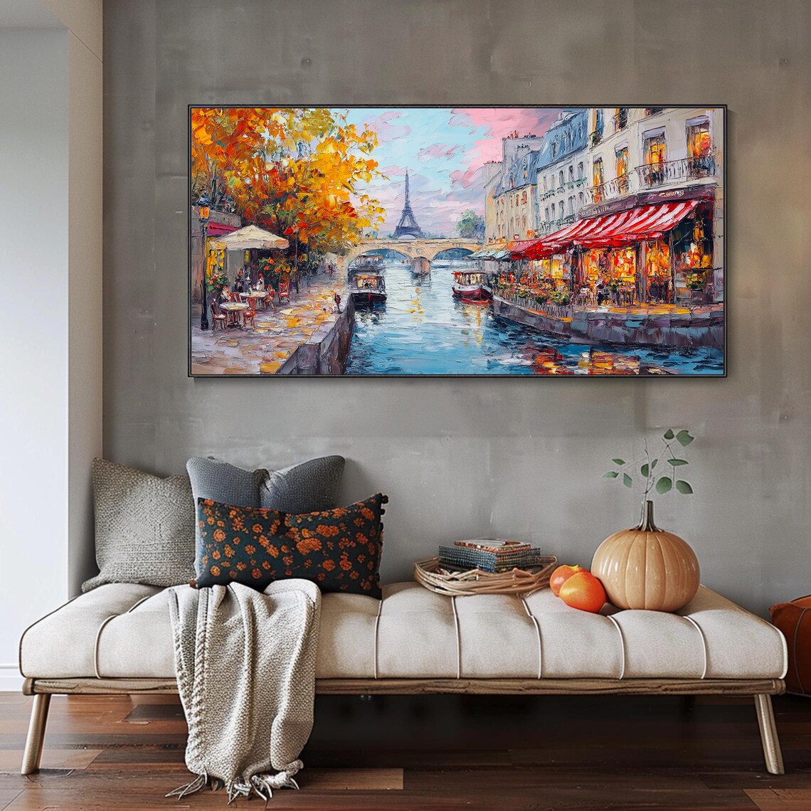Paris Eiffel Tower Canal Cafe Street Autumn Cityscape Poster - Image 3