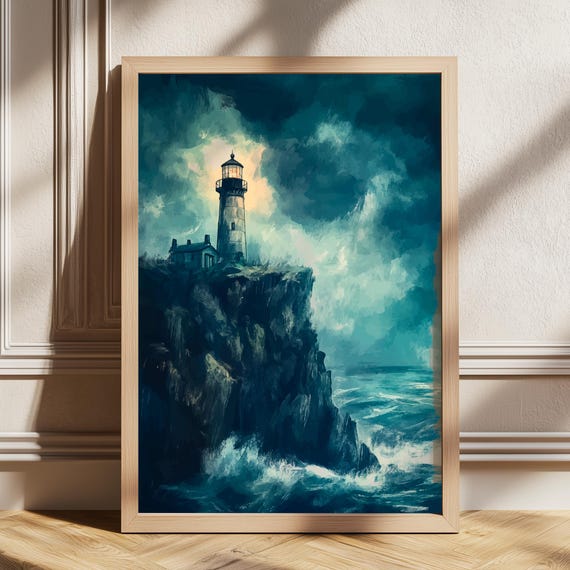 Rustic Lighthouse Art Wall Nautical Print Coastal Home