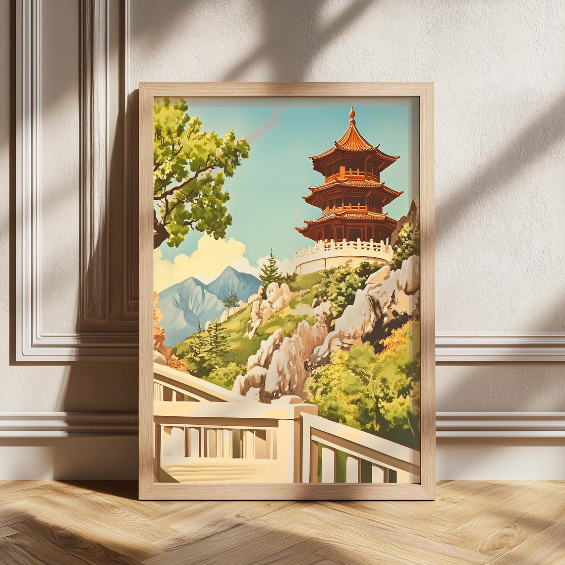 Ancient Chinese Pagoda On Rocky Hillside Asia Travel Art Poster