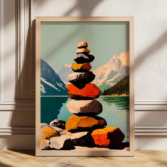 Balanced Rocks Art Nature Zen Boho Wall Decor Peaceful Poster Home Mountain Travel