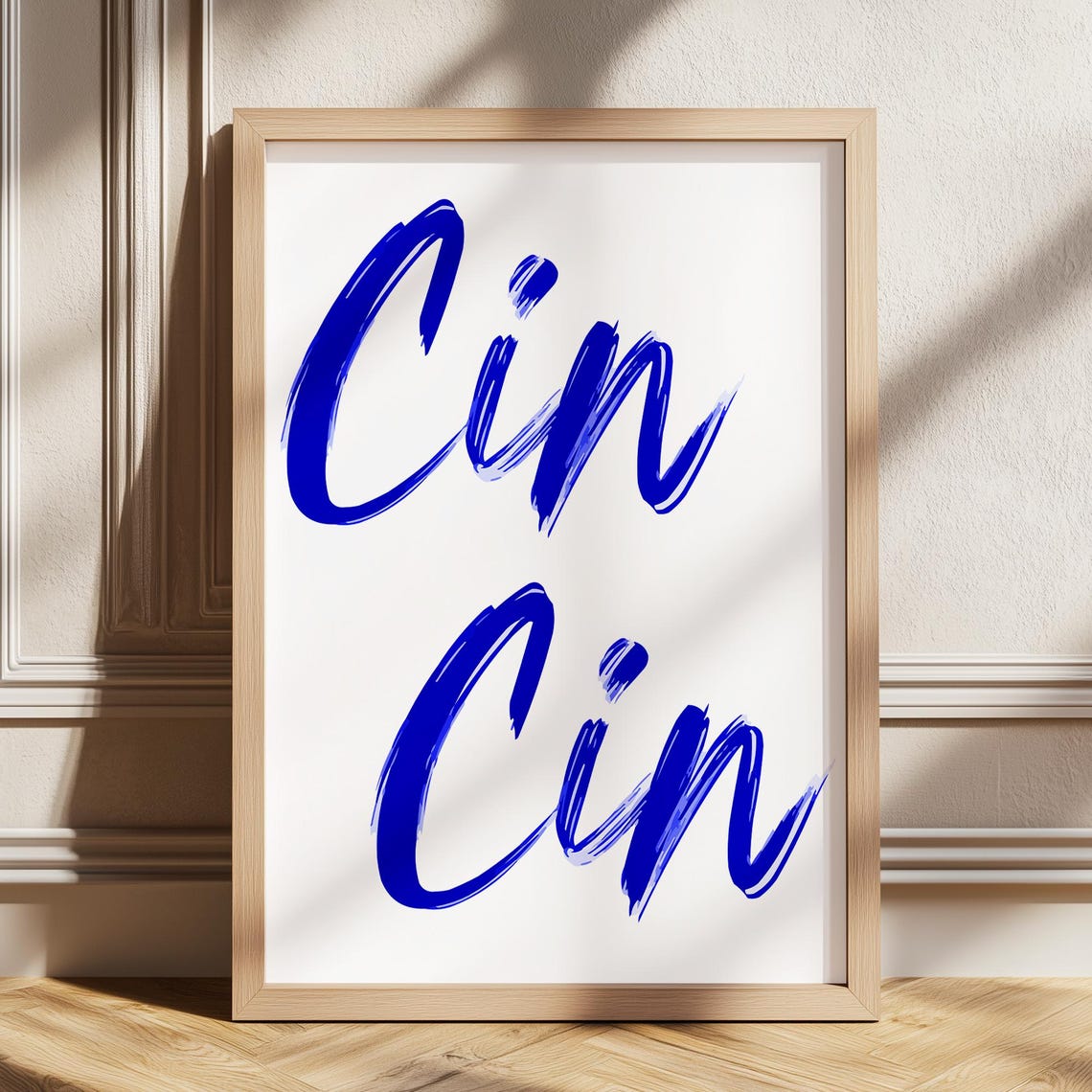 Cin Cin Blue Brush Script Cocktail Cheers Festive Bar Cart Poster