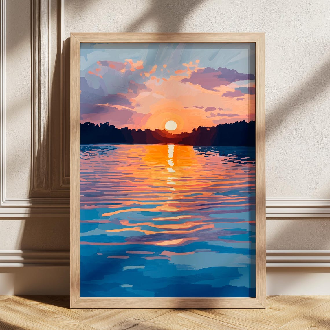 Pastel Sunset Ocean Reflection Modern Boho Beach Scene Poster