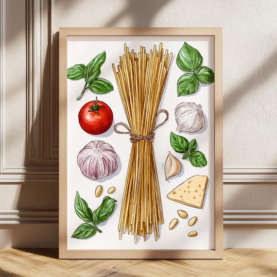 Pesto Recipe Print Sauce Ingredients Basil Vegetable Kitchen Wall Art Pasta Lover Italian Food Poster Restaurant Parmesan